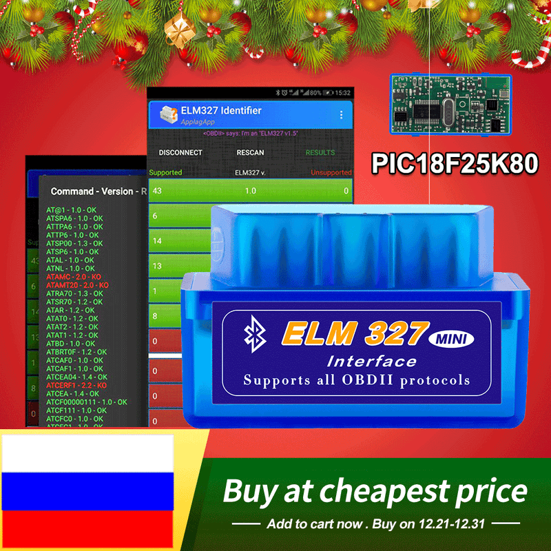 OBD2 Mini Scanner ELM327 Bluetooth V2.1 for Android Torque ELM327 V1.5 PIC18F25K80 Code Reader Car Scanner Auto Diagnostic Tool