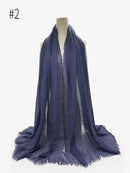 Pleated Plain Hijab Scarf Muslim Women Cotton Crinkle Headband Veil Scarves 2021 Fashion Islamic Headscarf Head Wraps Turban