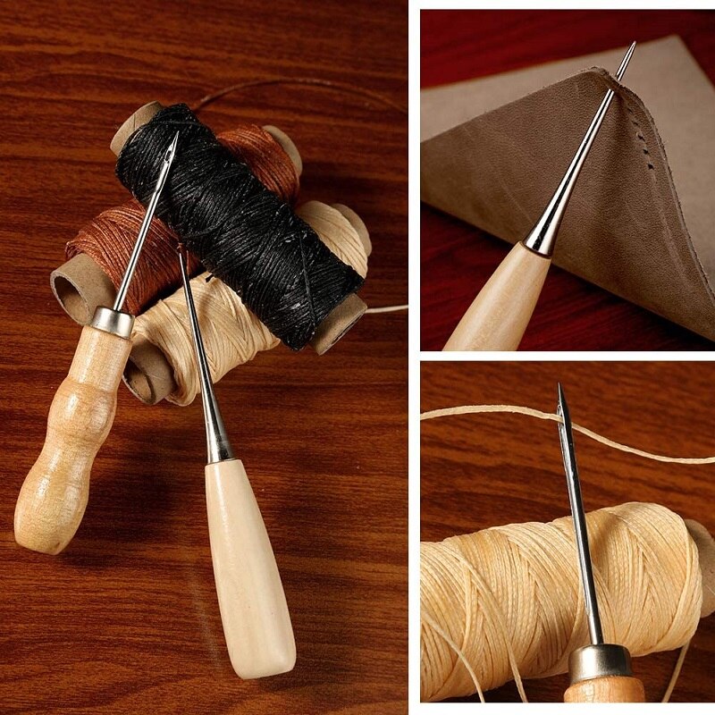 Leather Craft Sewing Kit Waxed Thread Hand Quilting Needles Sewing Awl for Beginner Leather Upholstery Repair, Stitching, Sewing