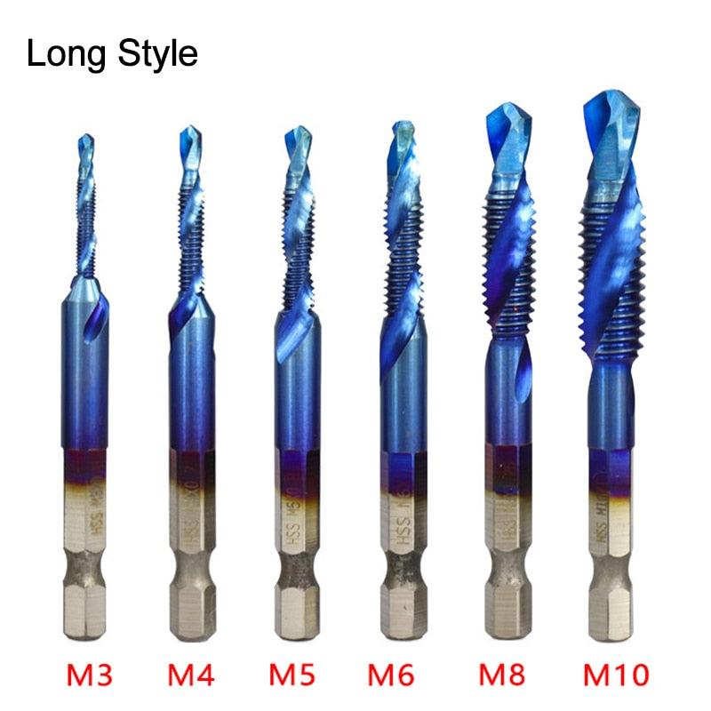 1/6Pcs Tap Drill Bit Set Hex Shank Titanium Plated HSS Screw Thread Bit Screw Machine Compound Tap M3 M4 M5 M6 M8 M10 Hand Tools