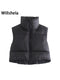 Willshela Women Fashion High Neck Cropped Waistcoat Puff Vest Casual Woman Sleeveless Jacket Chic Lady Winter Warm Outfits