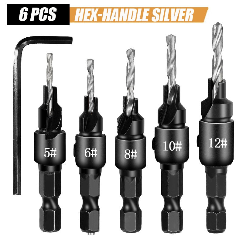 5pcs Countersink Drill Bit Carpentry Drill Set Drilling Pilot Holes For Screw Sizes #5 #6 #8 #10 #12 Drilling Woodworking Tools