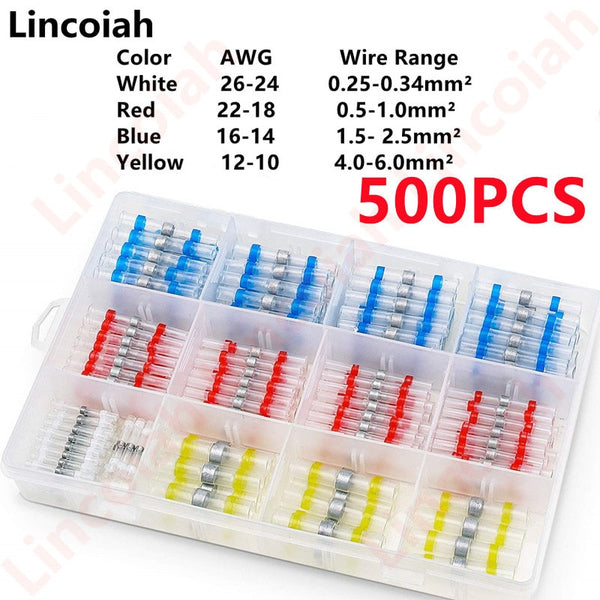 500/50Pcs Heat Shrink Butt Crimp Terminals Waterproof Solder Seal Electrical Connectors Wire Cable Splice Kit Automotive Marine