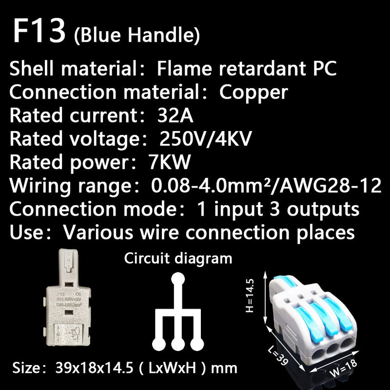 Mini Fast Wire Cable Connectors Universal Compact Conductor Spring Splicing Wiring Connector Push-in Terminal Block P421 F12