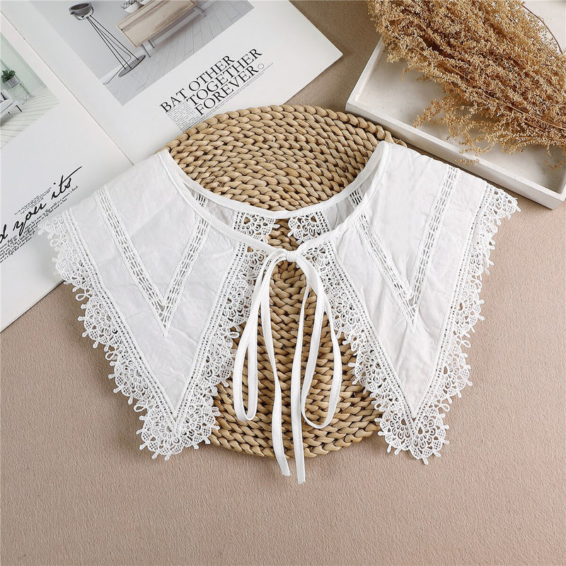 Linbaiway 2022 Lace Chiffon Doll Fake Collar Ladies Shawl Wrap Removable Detachable Embroidered False Collar Clothes Accessory