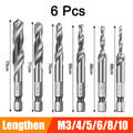 6Pcs M3-M10 Hex Shank Titanium Plated HSS Screw Thread Metric Tap Drill Bits Screw Machine Compound Thread Hand Tools