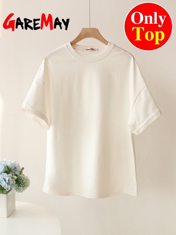 Green Suit Shorts with T-shirt for Women and Top Loose Oversize 100% Cotton Summer Two Piece Set Women Classic Tracksuit Casual