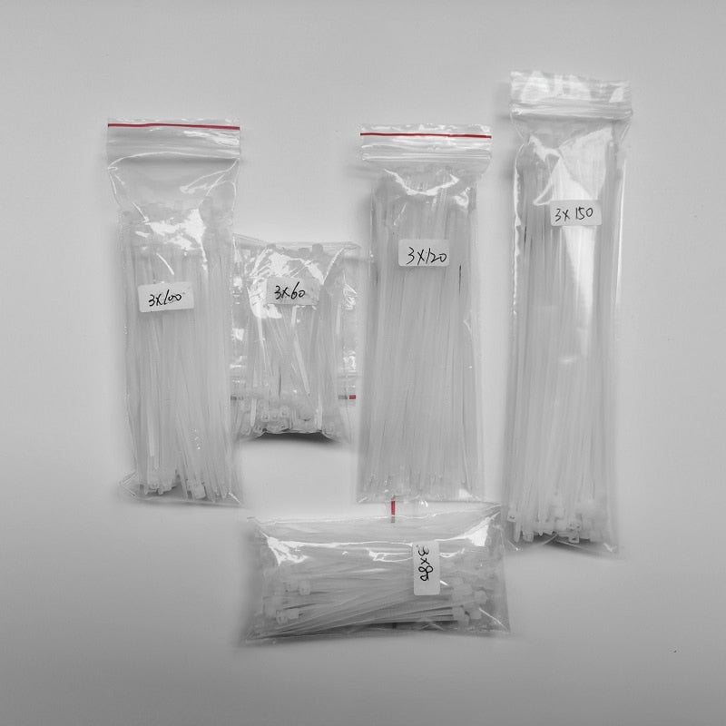 500pcs/Lot Cable Ties 3x60 3x80 3x100 3x120 3x150 Combination Set  Self-Locking Plastic Nylon Wire Cable Zip Ties Black or White