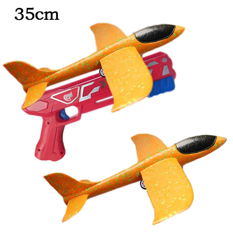 Airplane Launcher Toy Children Bubble Catapult Plane Catapult Gun Outdoor EPP Foam Airplane Launcher Shooting Game Toy for Kids
