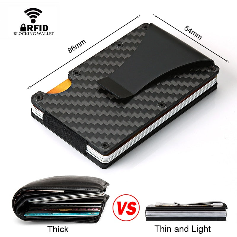 DIENQI Carbon Fiber Card Holder Mini Slim Wallet Men Aluminum Metal RFID Magic Wallet Small Thin Male Purses Money Bag Vallet