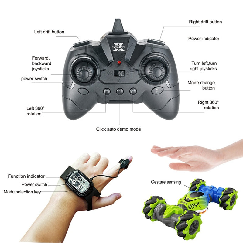 2022 Newest 4WD RC Stunt Car 2.4G Radio Remote Control Cars RC Watch Gesture Sensor Rotation Gift Electronic Toy for Kids Boy