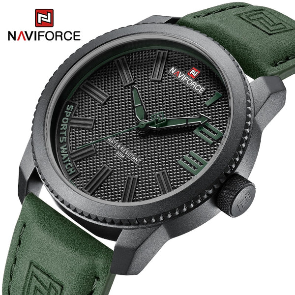 NAVIFORCE Male Wrist Watches Military Sports Anti-shock Waterproof Leather Strap Men Watch Fashion Green Clock Relogio Masculino