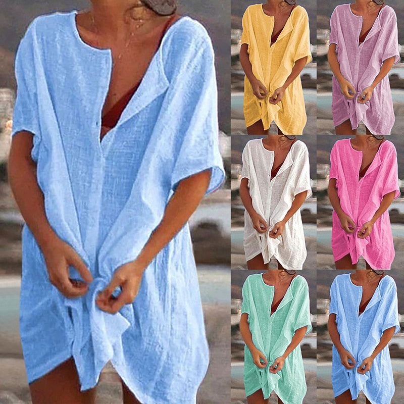 Hot 2021 Cotton Tunics for Beach Women Swimsuit Cover-ups Woman Swimwear Beach Cover up Beachwear Mini Dress Sai de Praia Drop