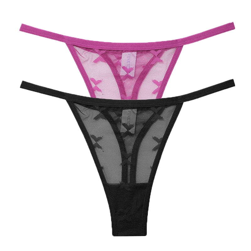 2PCS/Set Mesh Transparent Thong Women Panties Underwear Women Seamless G-String Female Underpants Intimates Lingerie S-XL