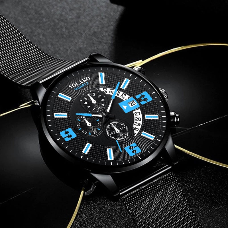 2022 Watches Mens Fashion Calendar Watch Men Business Stainless Steel Mesh Belt Quartz Wrist Watch Male Clock relogio masculino