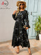 Women Elegant Floral Printed Long Dresses Spring Summer Casual O Neck Long Sleeve Ladies Chic High Waist A Line Beach Dresses