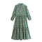 ZEVITY New Women Vintage Geometric Print Pleats Casual Slim Midi Shirt Dress Female Chic Pleats Ruffles A Line Vestido DS395