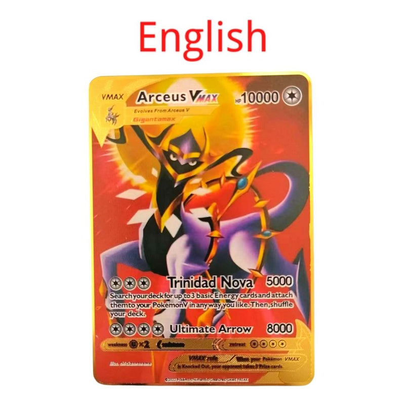 10000HP Arceus Vmax DIY Golden Pokemon Cards in English Iron Metal Pokmo Letters Kids Gift Game Collection Cards