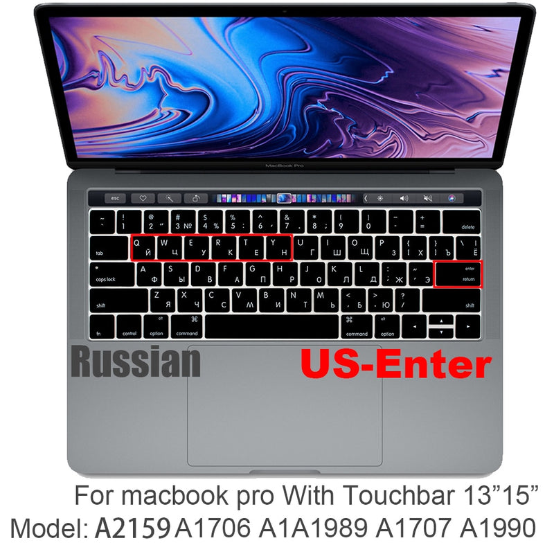 Russian silicone Keyboard Cover Protector for Macbook air13/12 /15/16pro touchbar A1706/A1466A1708/A1990/A1398/A2289/A1932/A2141