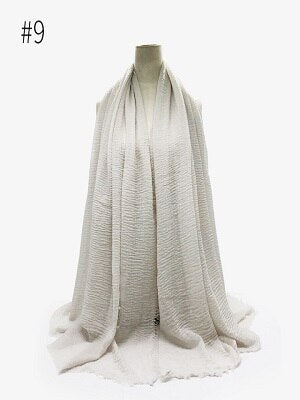 Pleated Plain Hijab Scarf Muslim Women Cotton Crinkle Headband Veil Scarves 2021 Fashion Islamic Headscarf Head Wraps Turban