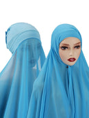 Instant Hijab With Cap Heavy Chiffon Jersey Hijab For Women Veil Muslim Fashion Islam Hijab Cap Scarf For Muslim Women Headscarf