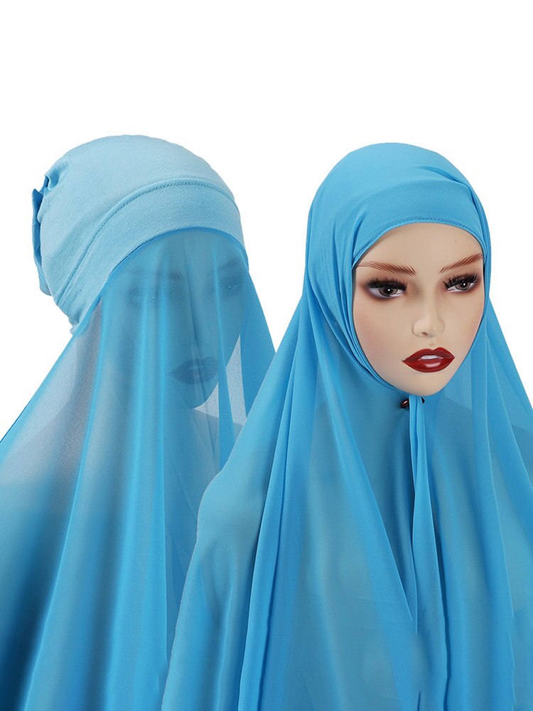 Instant Hijab With Cap Heavy Chiffon Jersey Hijab For Women Veil Muslim Fashion Islam Hijab Cap Scarf For Muslim Women Headscarf