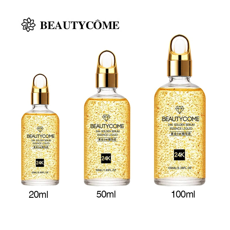 50ml 100ml 24K Gold Face Serum Brightening Skin Tone Hyaluronic Acid Moisturizing Essence Anti wrinkle Whiten Gold Skin Care