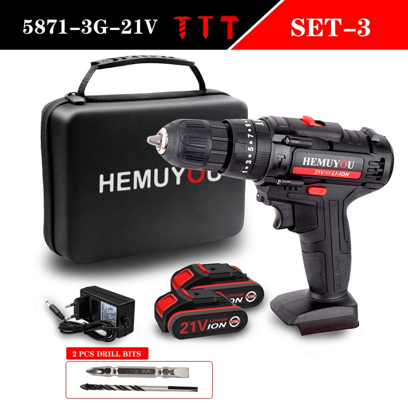 Electric Cordless Screwdriver Impact Drill 3 Functions Wireless  Mini Lithium Battery Charging Hand Drill 21V 25V