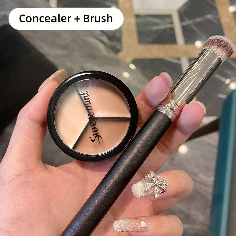 3-Color Concealer Palette Moisturize Long Lasting Cover Dark Circles Acne Pores Cream Shading Highlighter Face Makeup Cometics