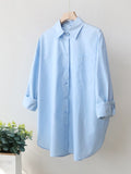 Basic Candy Colors Shirt Women&#39;s Beautiful Blouses with Collar 2022 Summer Green Button Up Shirts Oversized Long Sleeve Tops