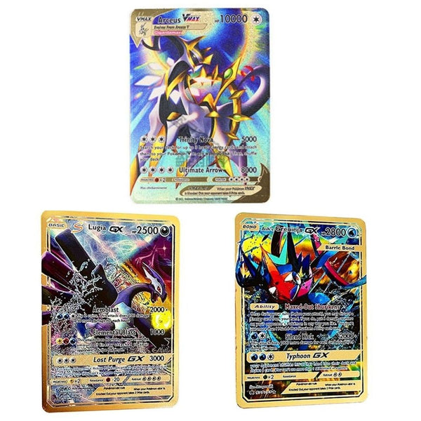 10000HP Arceus Vmax DIY Golden Pokemon Cards in English Iron Metal Pokmo Letters Kids Gift Game Collection Cards