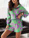Print Shorts Suits Woman Vintage Long Sleeve Shirt And Short Pants Suit Two Piece Set Female Casual Outfit