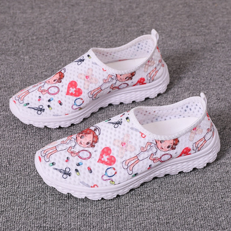 Rimocy Nurse Shoes Women Print Breathable Sneakers Woman Slip-on Light Non-slip Flats Ladies Soft Bottom Casual Sports Shoes