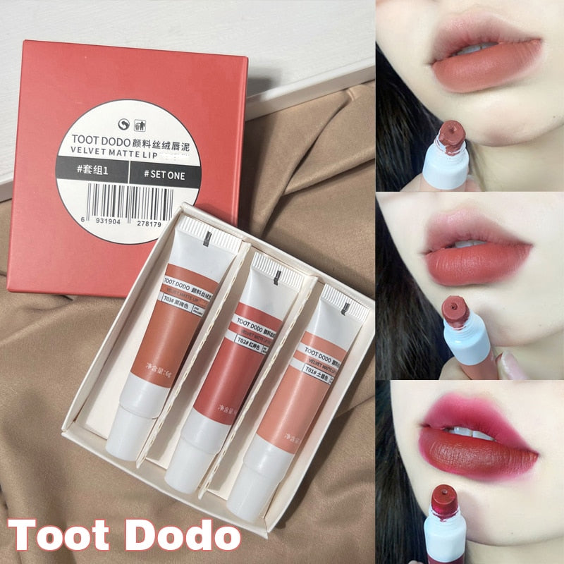 3 Colors Lipstick Velvet Matte Set Liquid Lipstick Waterproof Nude Lip Gloss Long Lasting Sexy Women Lip Tint Mud Cosmetics Kit