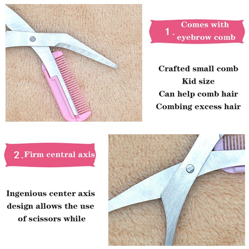 1 Pcs 3 Colors Eyebrow Trimmer Scissors with Comb Eyelash Hair Scissors Stainless Steel Eyebrow Razor Grooming Wenkbrauw Trimmer