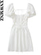 XNWMNZ women white fashion linen blend dress female square neck short puff sleeves backless crossover straps dress for women's