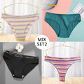FINETOO 3Pcs/Set Colorful Stripes Panties Women&#39;s Cotton Briefs M-XL Low-Rise Rainbow Underwear Ladies Underpants Girls Panties