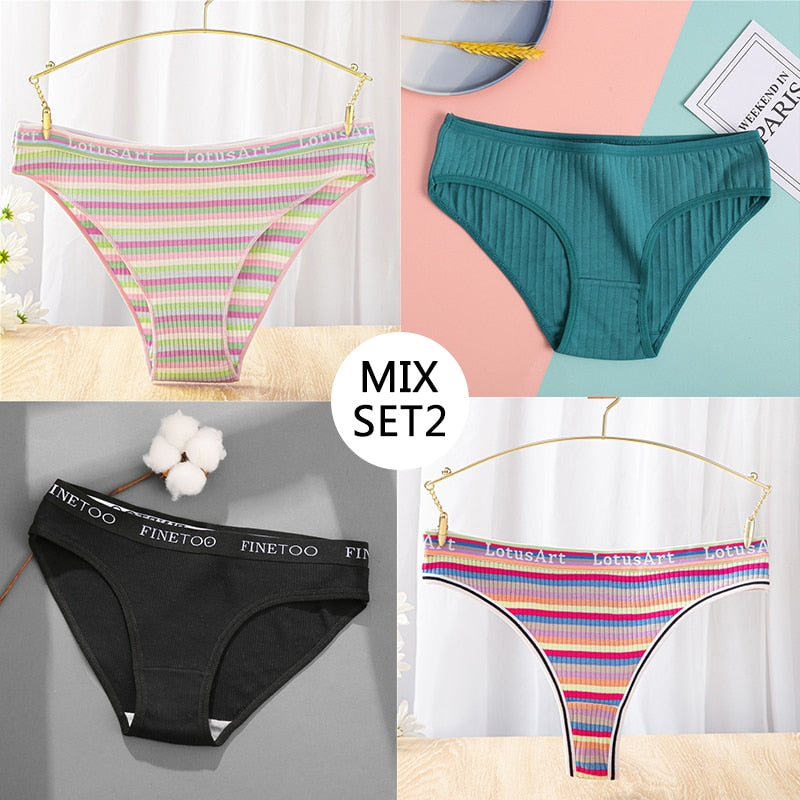 FINETOO 3Pcs/Set Colorful Stripes Panties Women&