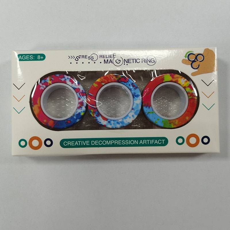 3pcs Finger Magnetic Rings Colorful Fidget Toy Set Adult Magnets Spinner Rings for Relieve Stress Anxiety Relief Therapy