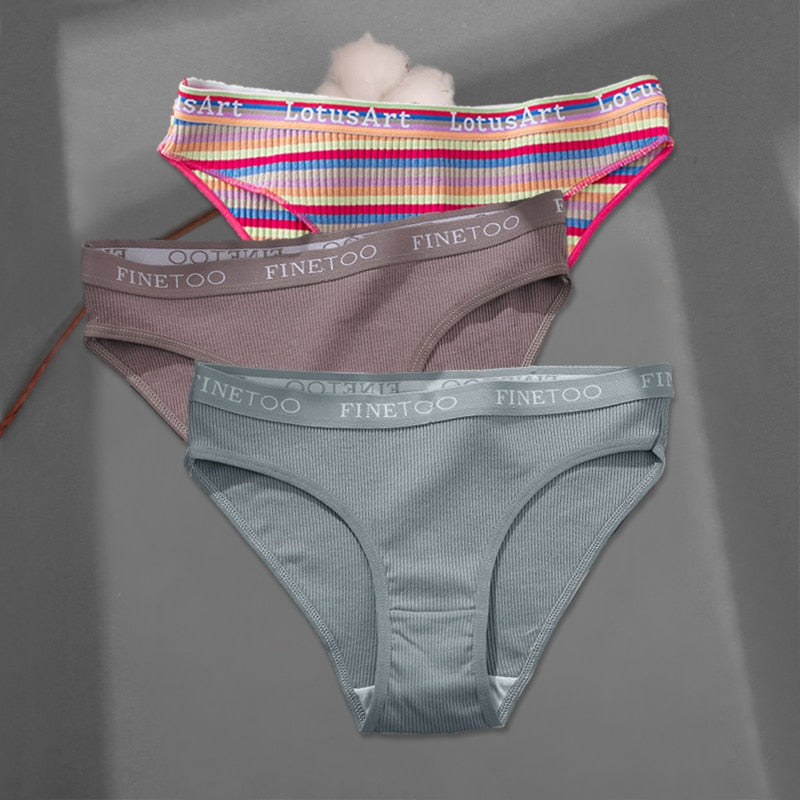 FINETOO 3Pcs/Set Colorful Stripes Panties Women&