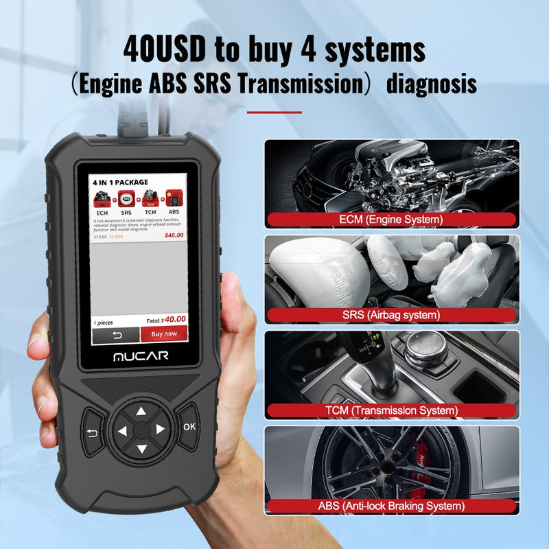 MUCAR CDE900 OBD2 Car Diagnostic Tool Engine TCM ABS SRS System Auto Car Code Reader for Mechanics Scanner Lifetime Free Upgrade