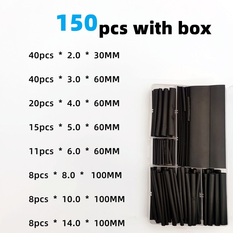 140/150 PCS Boxed 2:1 Times Shrink Electronic DIY Heat Shrink Tube Set Thermoresistant Tube Wire Connection Insulated Polyolefin