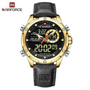 NAVIFORCE Luxury Gold Watches For Men Casual Sports Chronograph Alarm Quartz Wrist Watch Leather Waterproof Digital Clock 9163