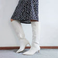 Taoffen Size 33-43 Women Genuine Leather Knee High Boots Pointed Toe Thin Heel Slip On Party Club Winter Ladies Footwear