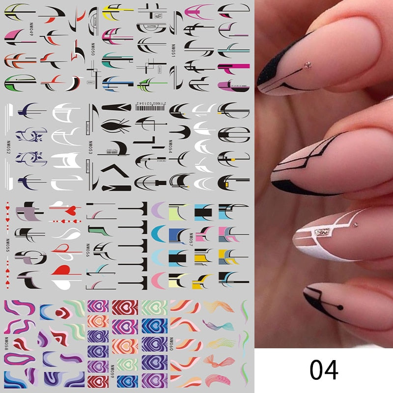 12 Designs Nail Stickers Set Mixed Floral Geometric Nail Art Water Transfer Decals Sliders Flower Leaves Manicures Decoration