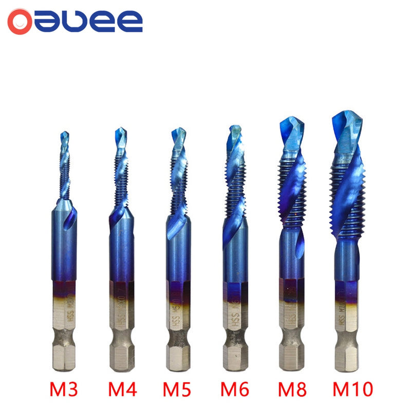 New Titanium Plated Hex Shank HSS Screw Thread Metric Tap Drill Bits Screw Machine Compound M3 M4 M5 M6 M8 M10 Hand Tools
