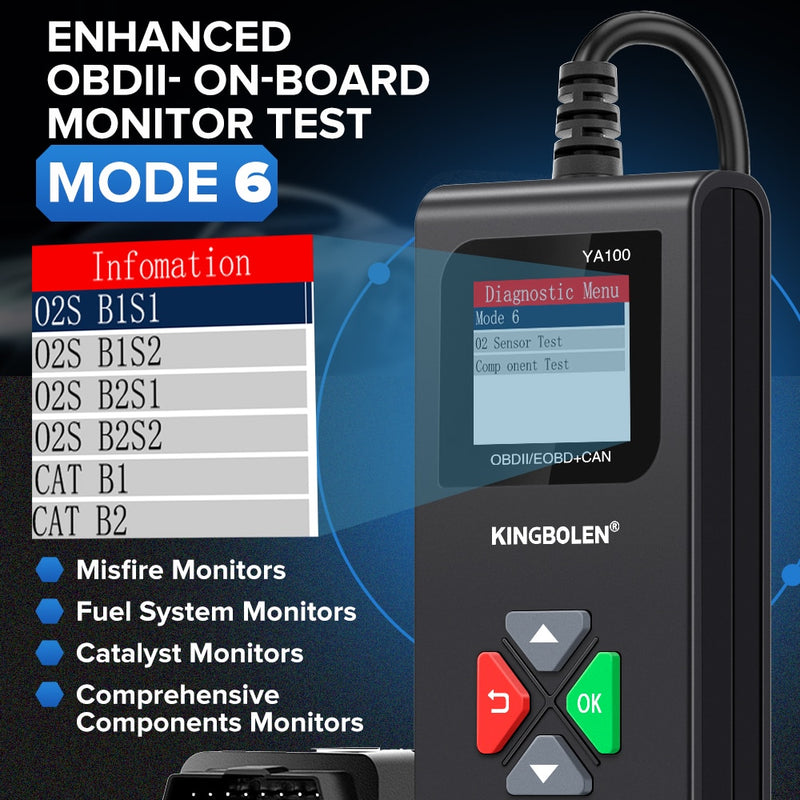 KINGBOLEN YA100 OBD2 Scanner Car Auto Diagnostic Tools Obd Code Reader Check Engine Russian Lifetime Free PK ELM327 LAUNCH 3001