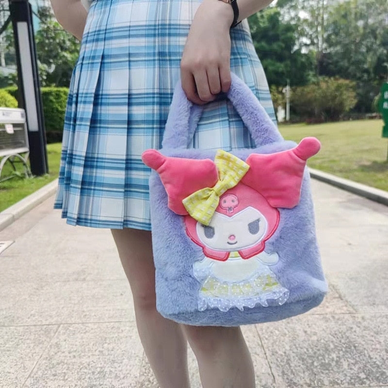 New Kawaii Sanrioed My Melody Cinnamoroll Cartoon Plush Bag Anime Soft Stuffed Animals Plushie Backpack Girls Doll Toys Gifts