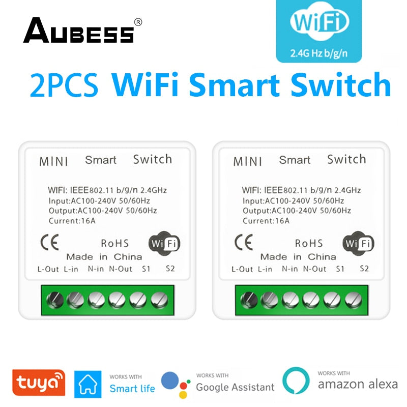 Tuya Zigbee / Wifi MINI Smart Switch 2 Way Control 16A Switch Tuya Smart Home Automation Sensor Works With Alexa Google Home