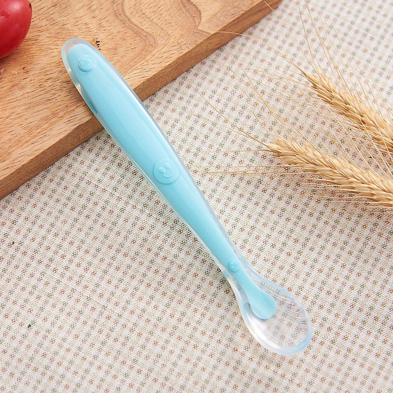 Baby Soft Silicone Spoon with Storage Box Candy Color Temperature Sensing Spoon Children Food Feeding Dishes Feeder Appliance
